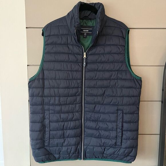 Izod Other - Izod Advantage Puffer Vest Mens Size M Navy Full‎ Zip Golf Casual Sleeveless EUC